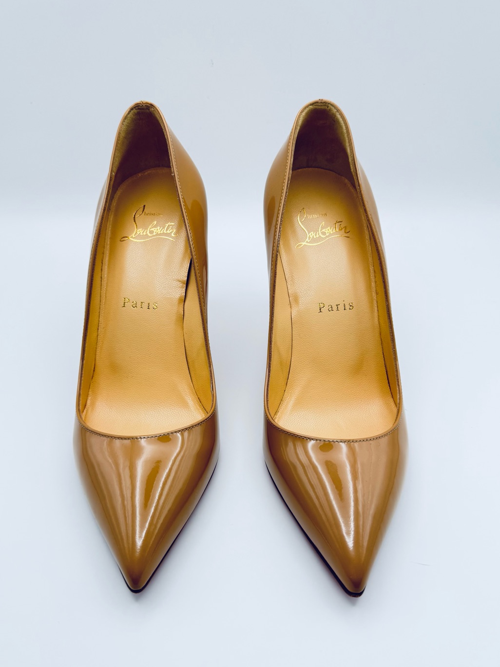 Christian Louboutin Pigalle 85 Patent Calf Nude Pumps Heels Size 37.5 Eu / 7 Us